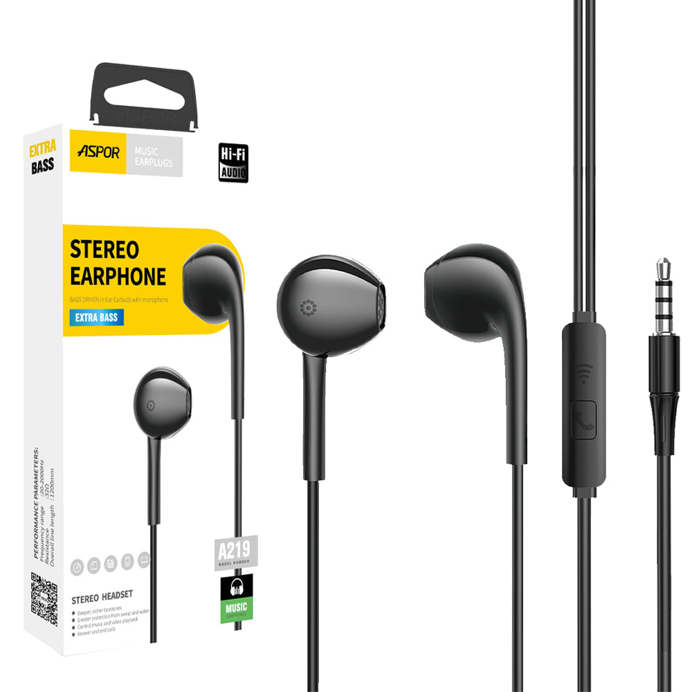 A219 Aspor 3.5mm Earphone/handfree Universal With High Bass Quality Sound A219 Aspor 3.5mm Earphone/handfree Universal With High Bass Quality Sound